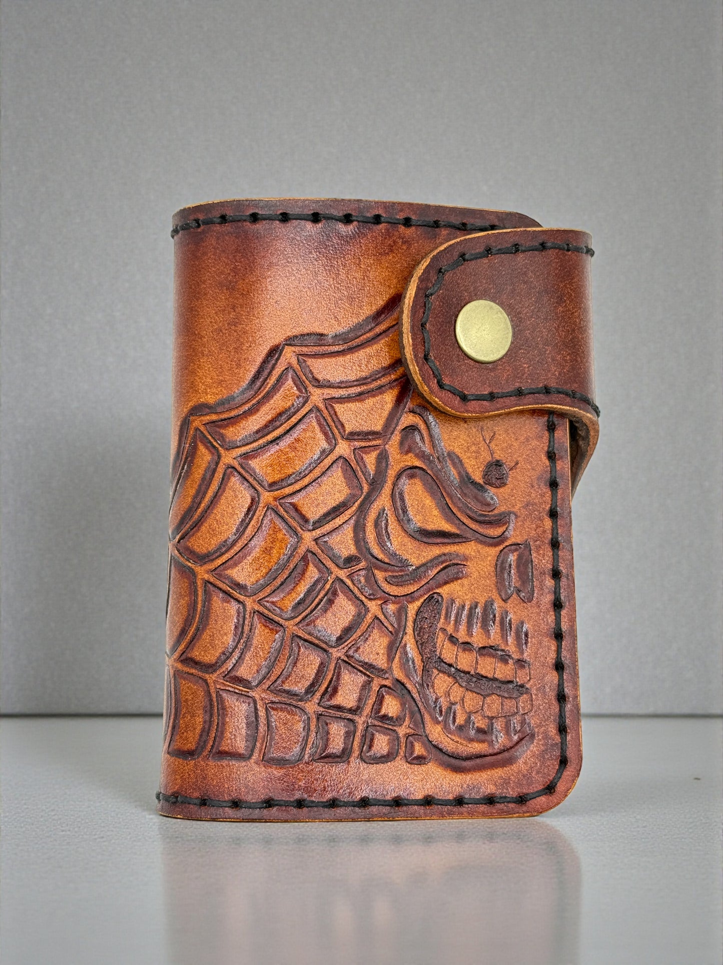 The widowmaker-Hand Tooled Vertical Biker Wallet