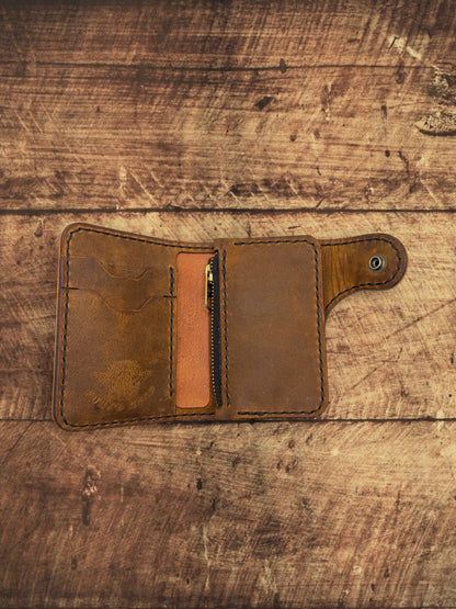 The widowmaker-Hand Tooled Vertical Biker Wallet
