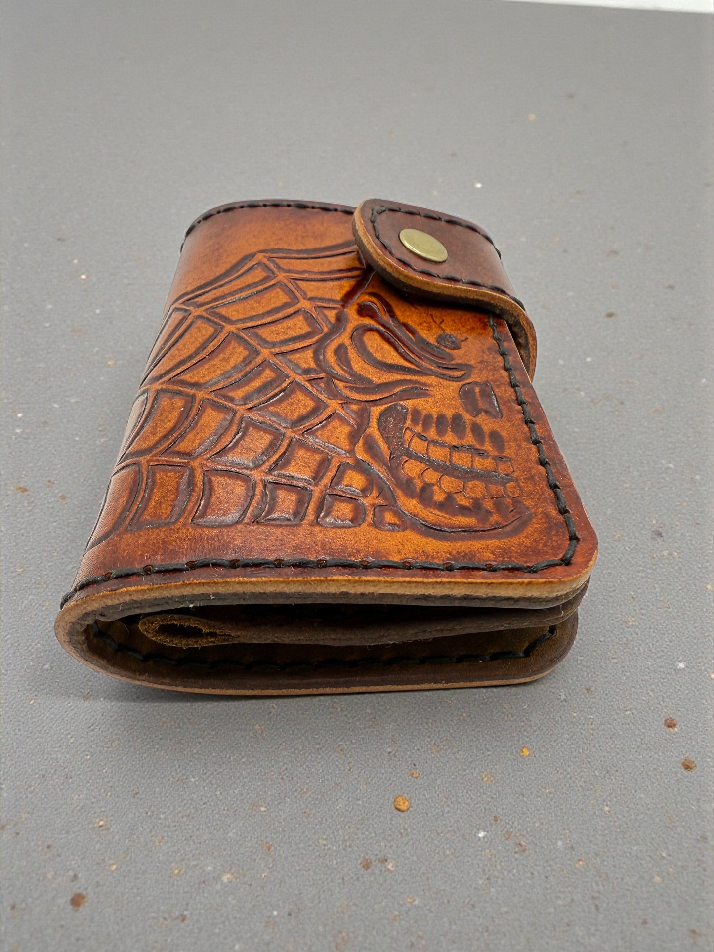 The widowmaker-Hand Tooled Vertical Biker Wallet